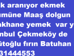 Çirak aranıyor ekmek bölümüne Maaş dolgun yatakhane yemek  var yer istanbul Çekmeköy de Türütoğlu fırın Batuhan bey 05331444553
